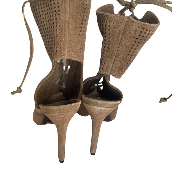 SCHUTZ Tan Suede Lace Up Heels Size 6 - Picture 6 of 8